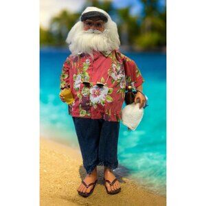 Tropical Santa Claus Figurine Hawaiian Shirt Beach Themed Christmas Decor
